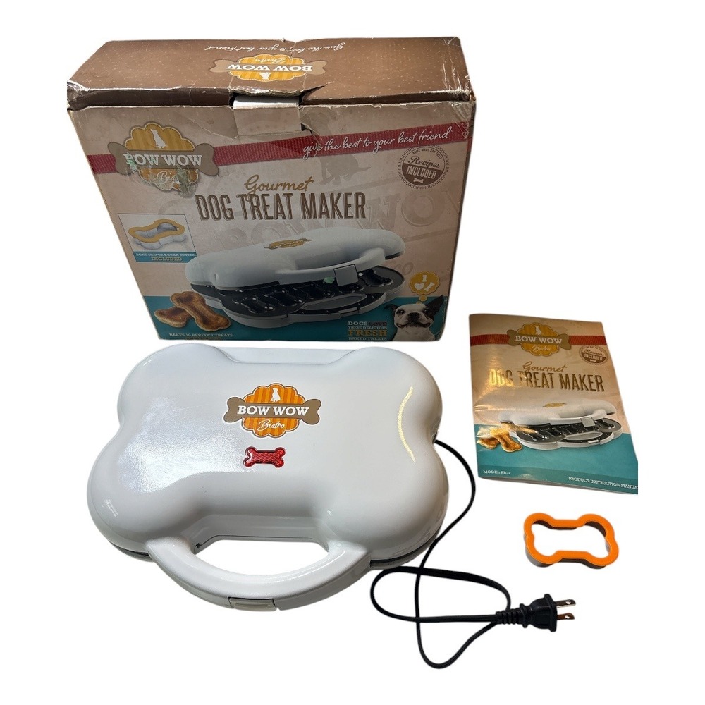 Bow Wow Bistro Gourmet Dog Treat Maker White BB-1 Bakes 10 Treats with Manual